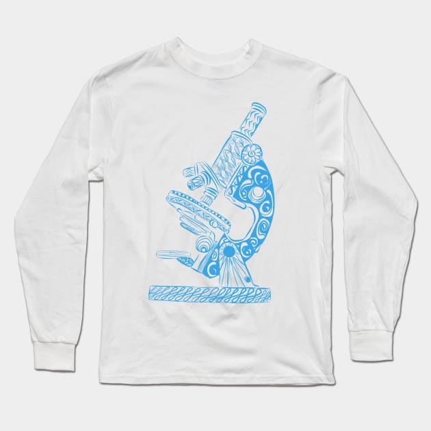 Scientific Microscope Line Drawing (Light Blue) Long Sleeve T-Shirt by littlecurlew